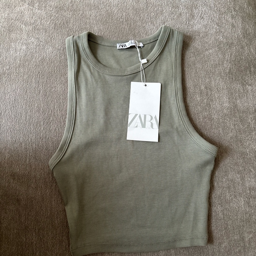 Zara Sage Green Ribbed Tank Top